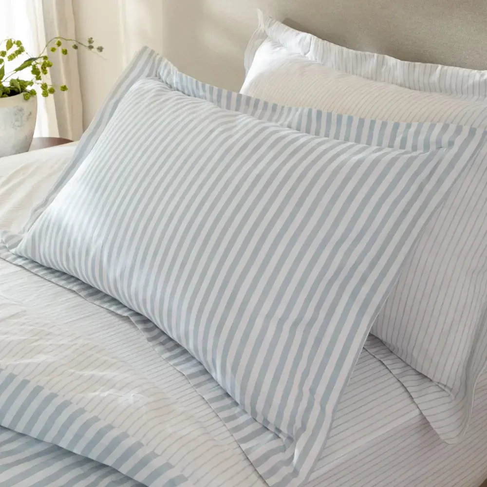 Yard Hebden Melange Mineral Blue Stripe Pair of Pillowcases